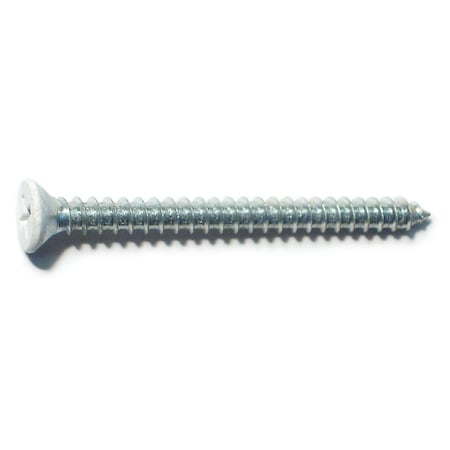 Wood Screw, #9, 2 In, White Steel Flat Head Phillips Drive, 12 PK